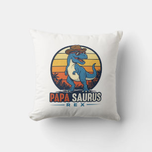 Coussin Papa Saurus Rex Cowboy Dinosaur Vintage T-shirt_1