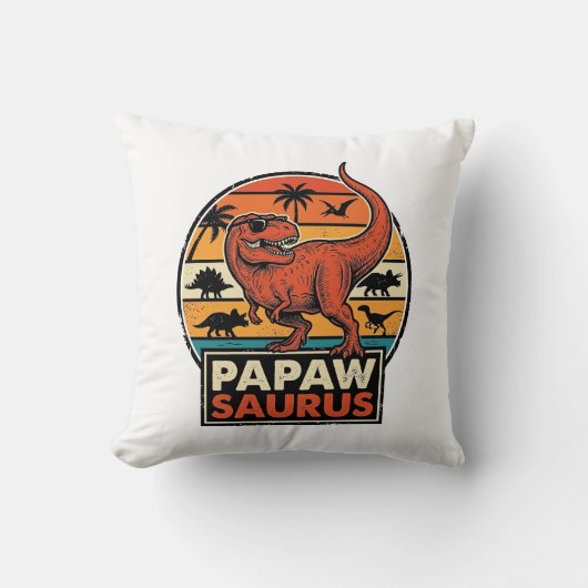 Coussin Papawsaurus Rétro Dinosaure Coucher de Soleil Vect (Recto)