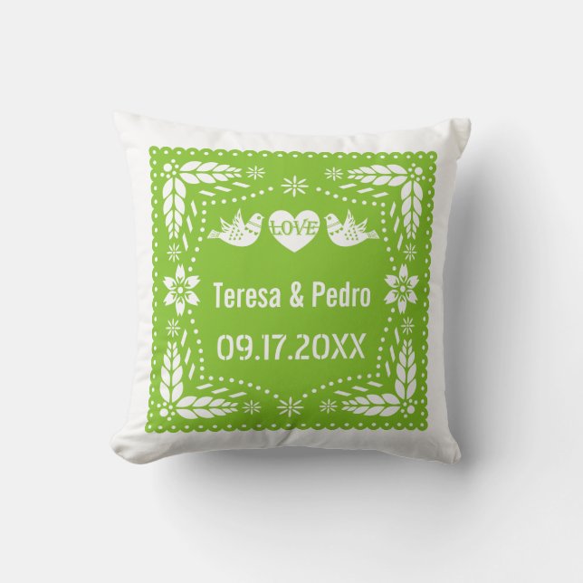 Coussin Pape vert picado inséparables Fête mariage (Recto)