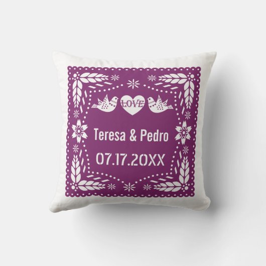 Coussin Pape violet picado inséparables fiesta mariage (Verso)