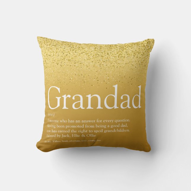 Coussin Papi, Grand-père, Papa Définition Paillettes Dorée (Recto)