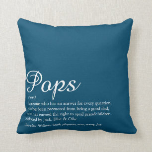 Coussin Papi, grand-père, papa définition script bleu