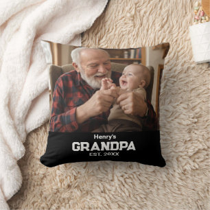 Coussin Papi Moderne Établ. Nom Année Photo Noir