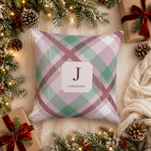 Coussin Papier à lettres Noël Pastel Carreaux Monogramme