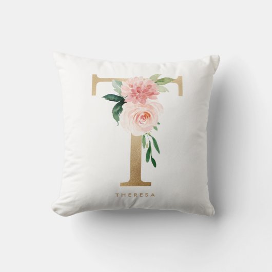 Coussin Papier Aluminium Doré Fleur Lettre T Monogramme Nu (Recto)