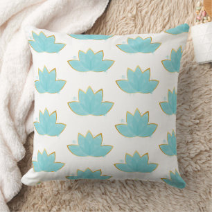 Coussin Papier aquarelle fleur de lotus bleu turquoise & o