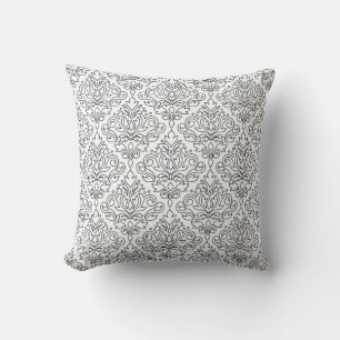 Coussin Papier Damassé Noir sur Fond Blanc à Motif de Rinc
