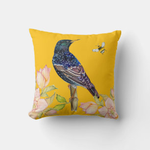 Coussin Papier d'emballage à motif d'étourneau sansonnet e