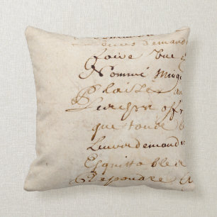 Coussin papier parcheminé de manuscrit français vintage 