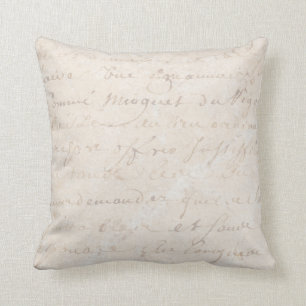 Coussin papier parcheminé français vintage de manuscrit