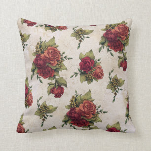 Coussin Papier peint antique de rose rouge