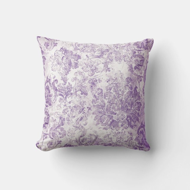 Coussin Papier peint chic de damassé blanche pourpre (Recto)