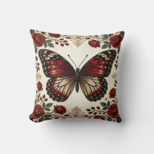 Coussin Papier Peint Élégant Papillon Rouge Rose Rouge Des