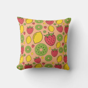 Coussin Papier peint fraise, citron et kiwi