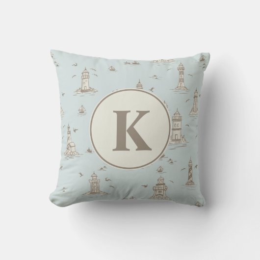 Coussin Papier Peint Phare Toile Pour Nursery | Monogramme (Recto)