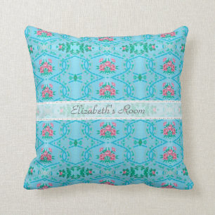 Coussin Papier peint rose et bleu vintage avec le nom
