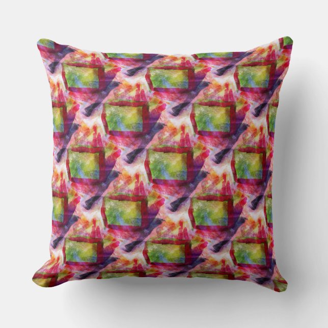 Coussin Papier peint vert et rouge abstrait (Recto)