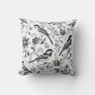 Coussin Papier toile oiseaux gris charbon