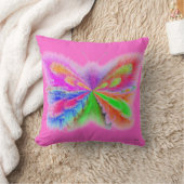 Coussin Papillon Abstrait 2 Faces Rose et Vert Citron (Couverture)
