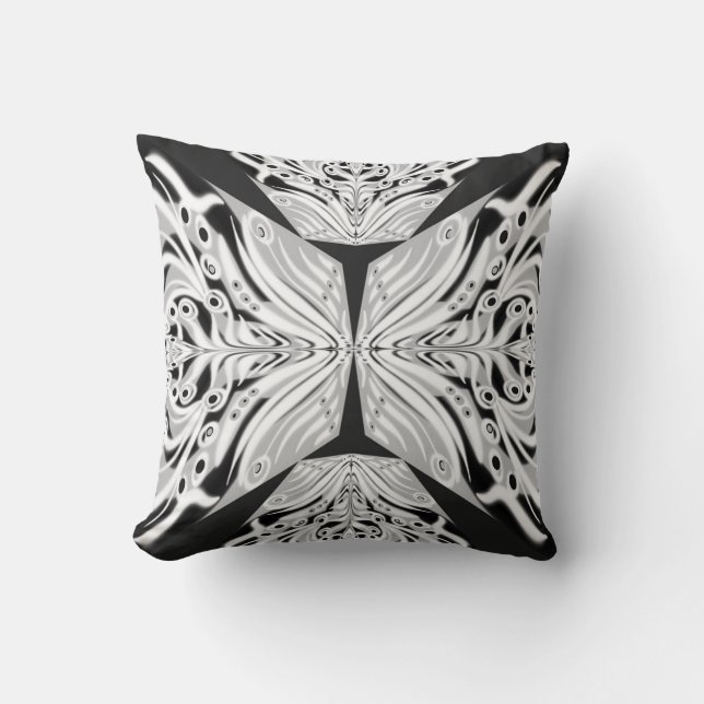 Coussin Papillon Abstrait Ailé Rose Noir Et Blanc  (Recto)