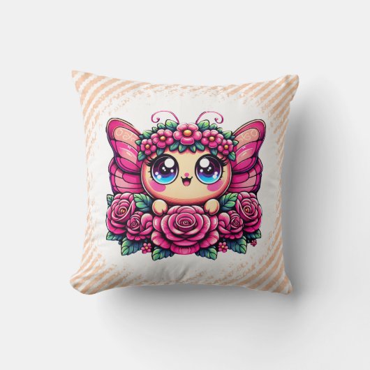 Coussin Papillon adorable avec couronne de fleurs (Recto)