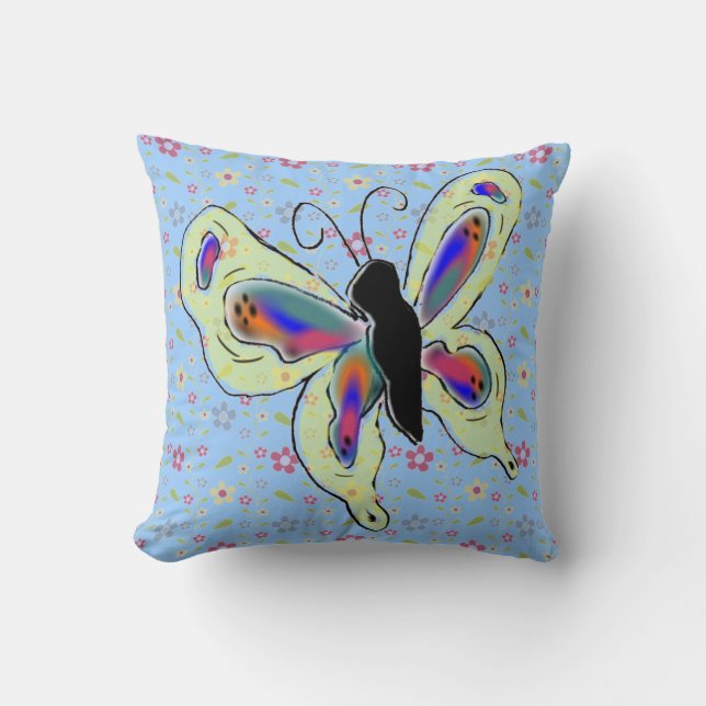 Coussin Papillon animé et fond floral (Recto)