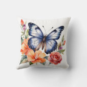 Coussin Papillon aquarelle bleu Fleurs lumineuses pêche ro (Verso)