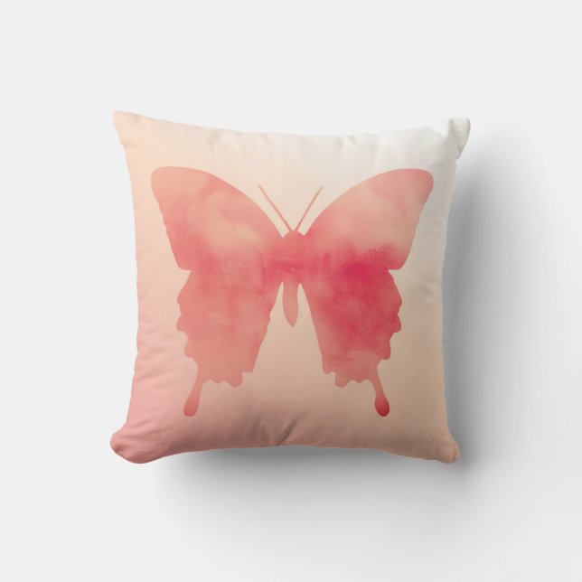 Coussin Papillon aquarelle - Corail et Pêche (Recto)