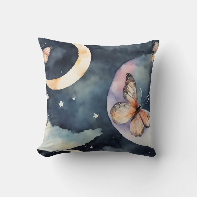Coussin papillon aquarelle dans le ciel nocturne (Recto)