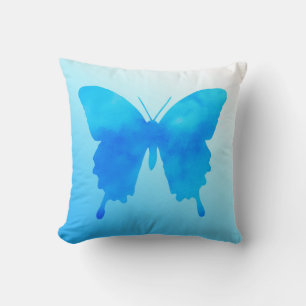 Coussin Papillon aquarelle - Nuances de bleu ciel