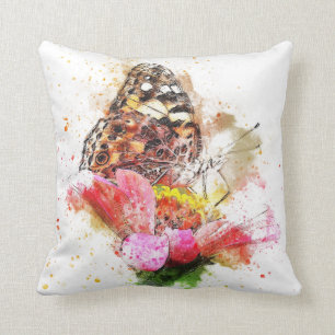 Coussin Papillon aquarelle sur fleur