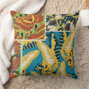 Coussin Papillon Art Déco Jaune et Turquoise Vibrants
