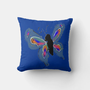 Coussin Papillon avec Arrière - plan bleu gras