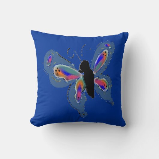 Coussin Papillon avec Arrière - plan bleu gras (Recto)