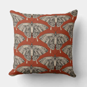 Coussin papillon blanc terracotta noir
