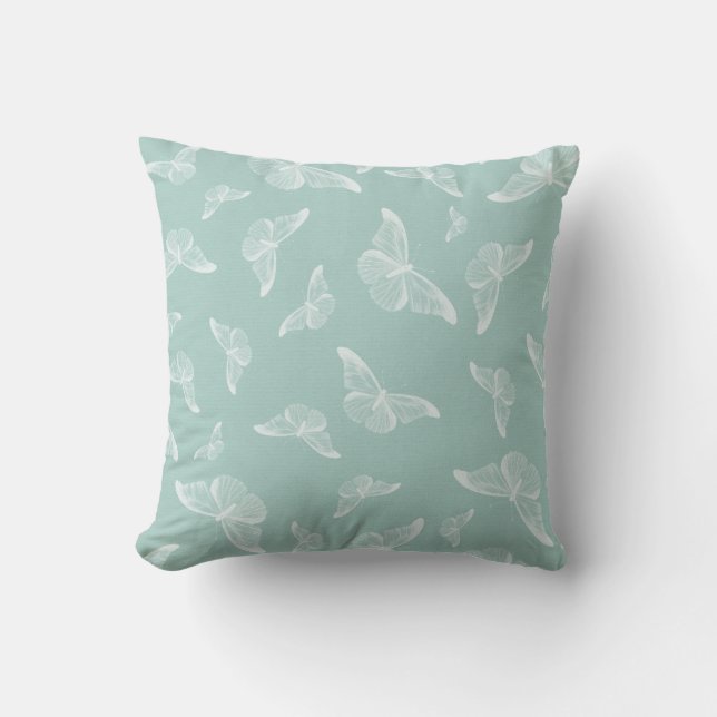 Coussin Papillon blanc vert pâle (Recto)