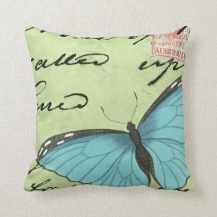 Coussin Papillon Bleu-À ailes sur la carte postale