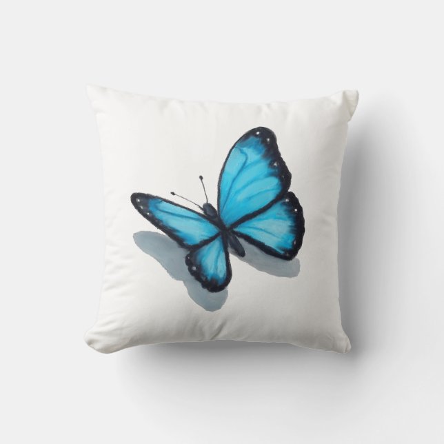 Coussin Papillon bleu, dessin au crayon de couleur, art de (Recto)
