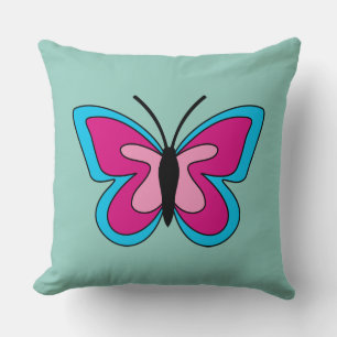 Coussin Papillon bleu magenta rose