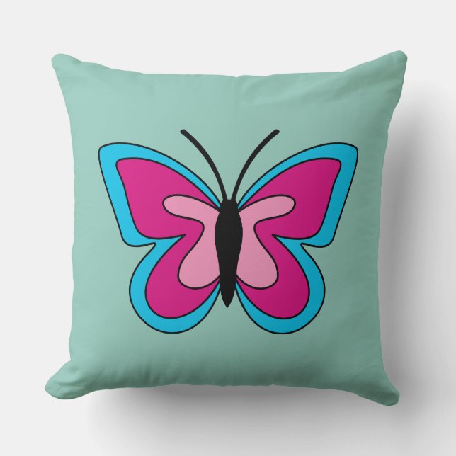 Coussin Papillon bleu magenta rose (Recto)