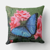 Coussin Papillon bleu Morpho Floral Nature Art (Verso)