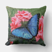 Coussin Papillon bleu Morpho Floral Nature Art (Recto)