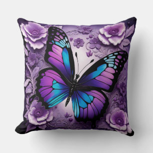 Coussin Papillon bleu pourpre Floral