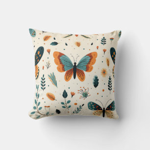 Coussin Papillon boho et prairie botanique