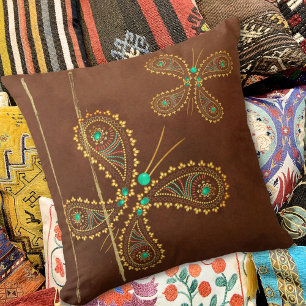 Coussin Papillon Boho Turquoise Brown double face