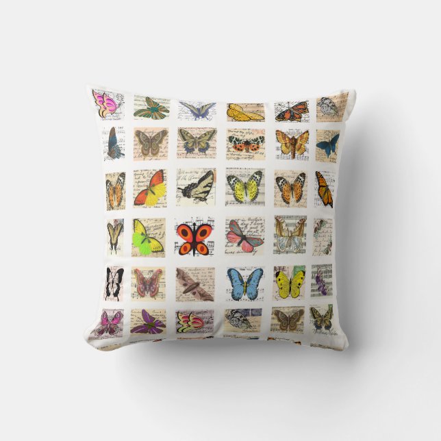Coussin Papillon Carte postale Vintage Feuille de collage (Recto)