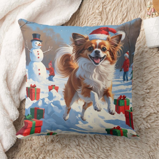 Coussin Papillon Chien courant dans la neige avec Casquett (Couverture)