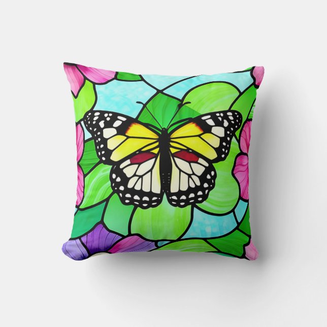 Coussin Papillon coloré en verre tendu (Recto)