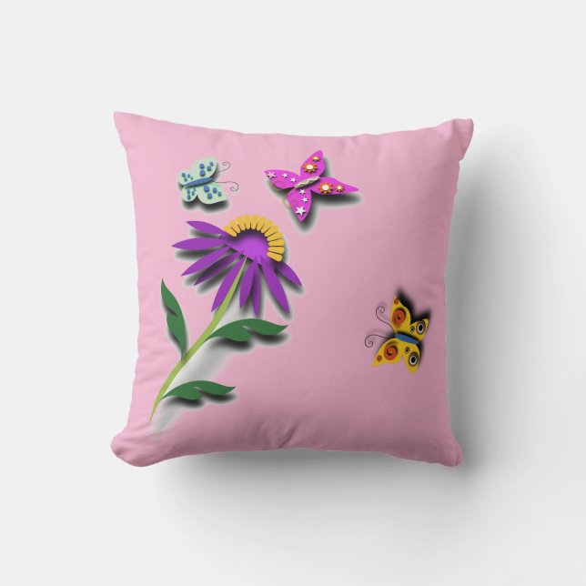 Coussin Papillon coloré et Fleur (Recto)