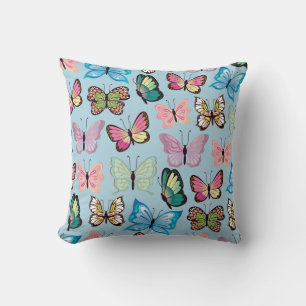 Coussin Papillon coloré Motif Pastel Bleu clair